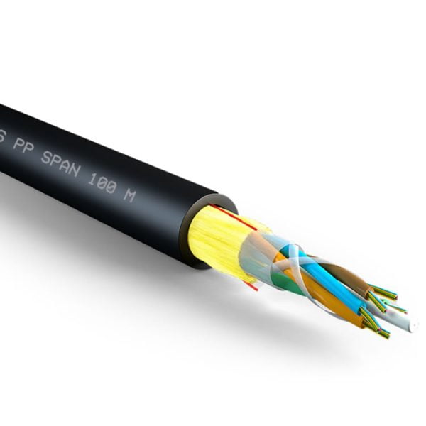 Cable de Fibra Óptica Exterior ADSS PP Monomodo 9-15 DE 12 Hilos SPAN 100m Semiseco 322N